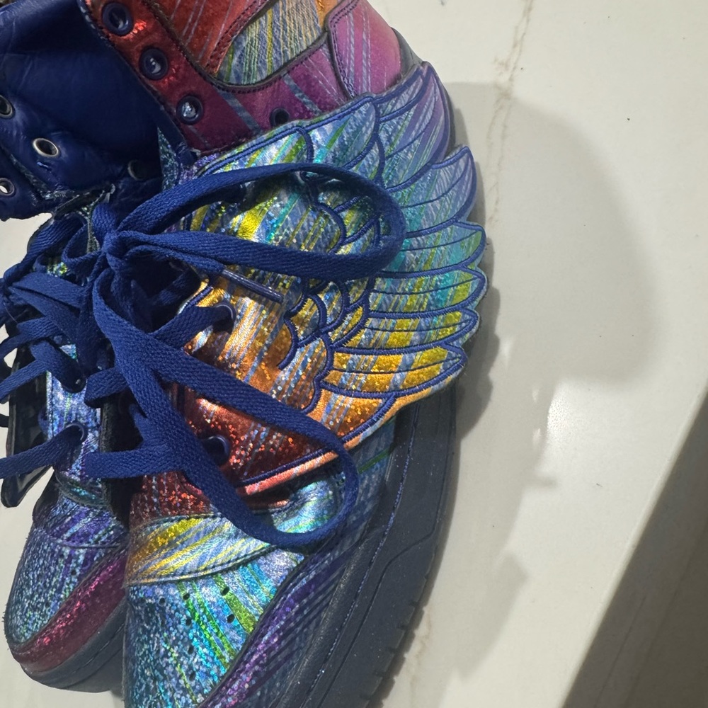 Jeremy Scott x Adidas Iridescent Blue High-Top Sneakers - Picture 5 of 7